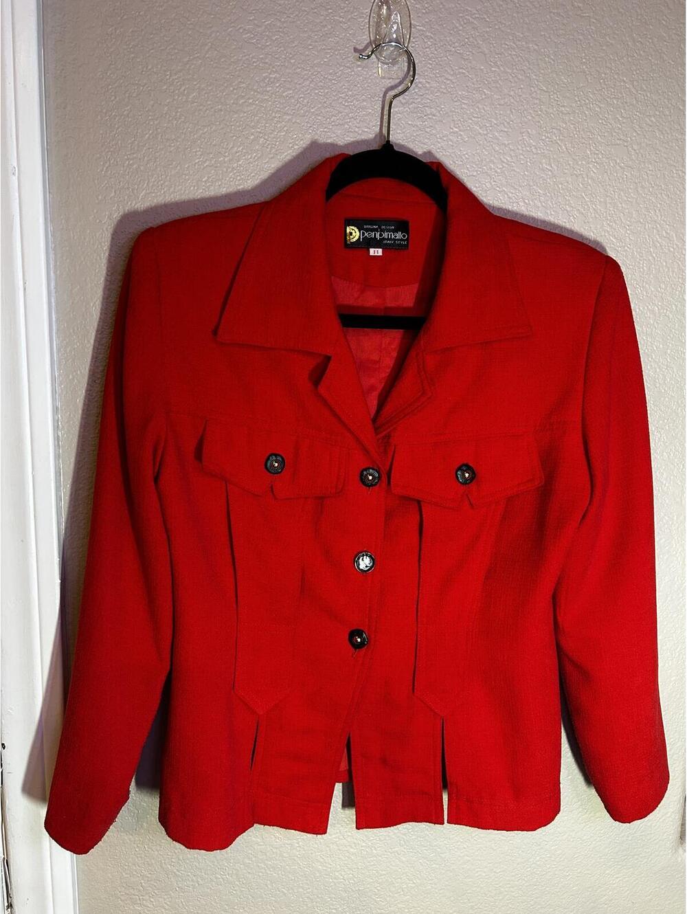 Penpimallo Italian Style Red Wool Blazer Jacket Size 11